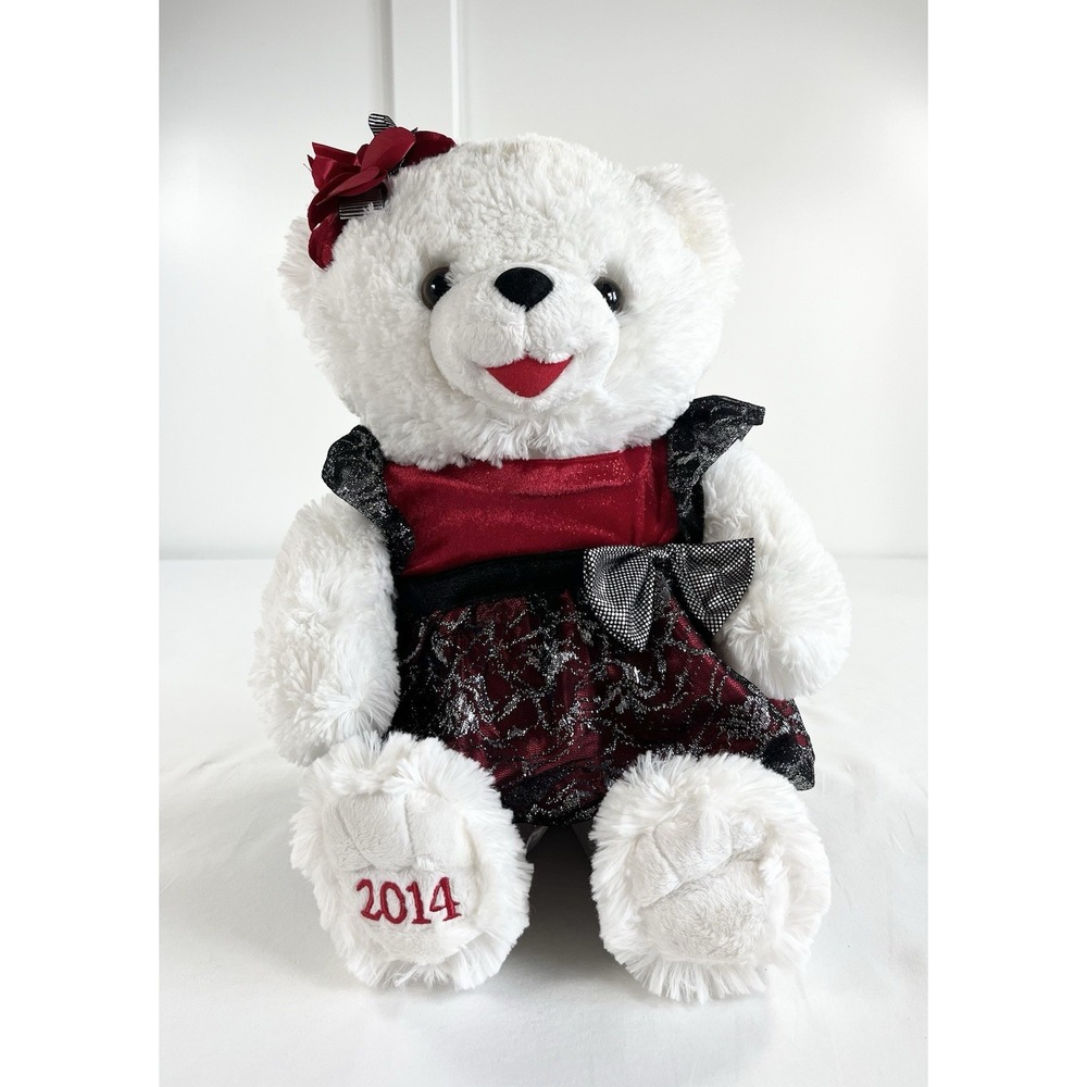 Dan Dee Snowflake Teddy Bear 2014 Girl White Plush 20" Maroon Black Silver Dress